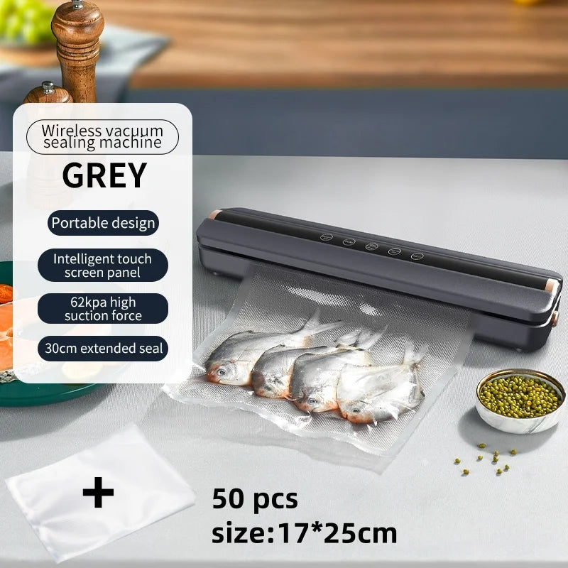 Automatic Air Sealing Food Vacuum Sealing Machine Home USB Wireless Wacuum Sealer 1500mAh 62KPa High-Suction Store Food Vacuum